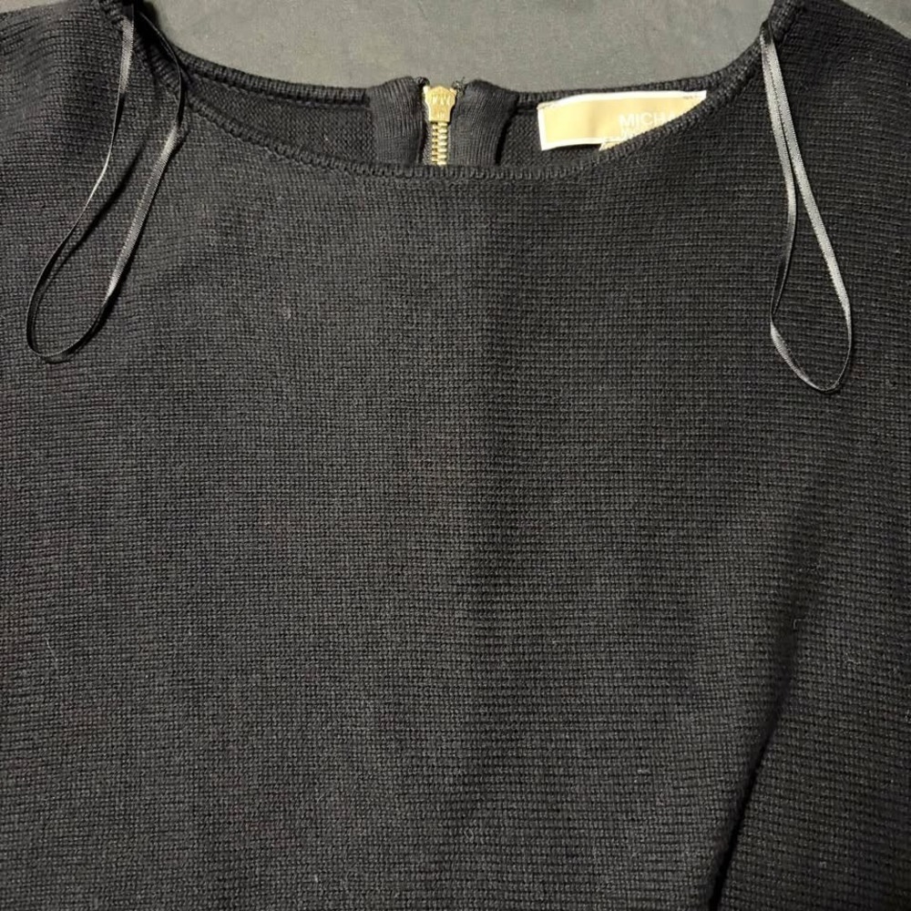 Michael Michael Kors Women's L Black Long Knit Sweater Gold Half Zip Pullover - Picture 2 of 8